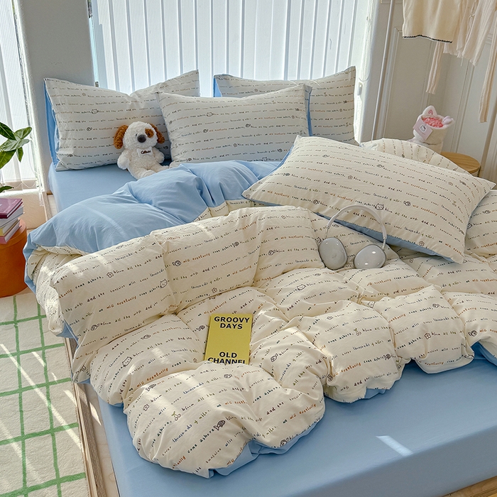 91家纺网 家纺一手货源 找家纺 竹合家纺 2026新款春款A类古法水洗仿棉云感棉小布袋四件套 KT小鱼