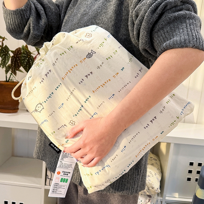 竹合家纺 2026新款春款A类古法水洗仿棉云感棉小布袋四件套 KT小鱼