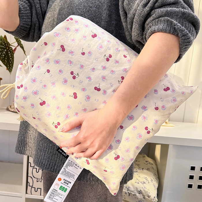 竹合家纺 2026新款春款A类古法水洗仿棉云感棉小布袋四件套 蜜恋樱桃