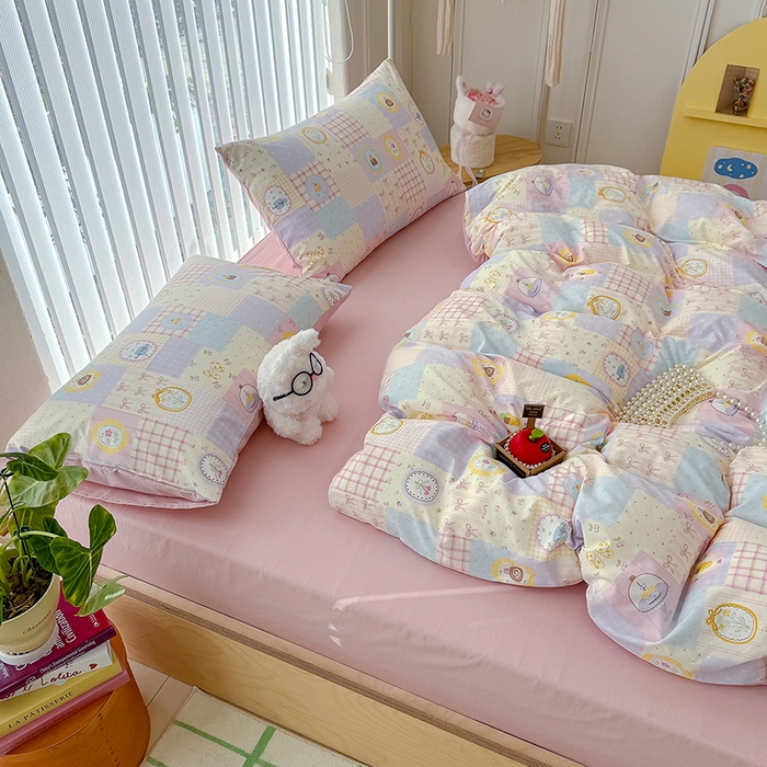 91家纺网 家纺一手货源 找家纺 竹合家纺 2026新款春款A类古法水洗仿棉云感棉小布袋四件套 童趣