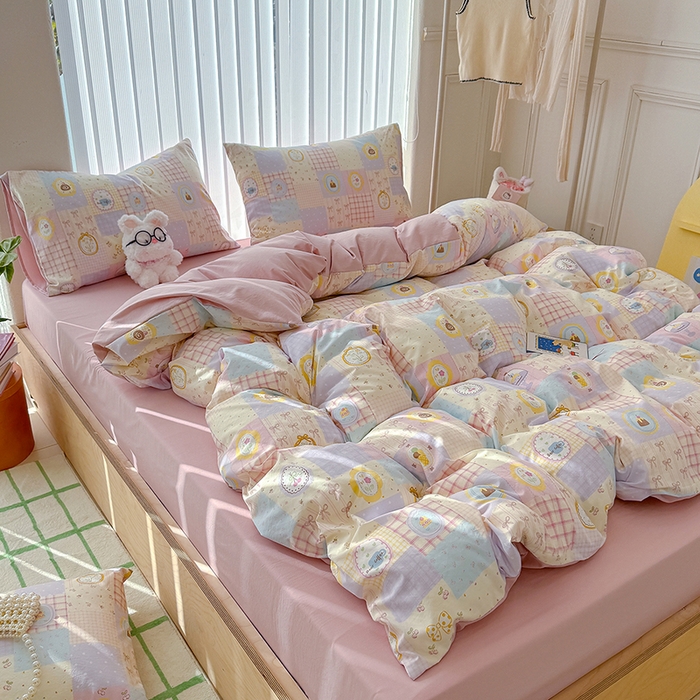 91家纺网 家纺一手货源 找家纺 竹合家纺 2026新款春款A类古法水洗仿棉云感棉小布袋四件套 童趣