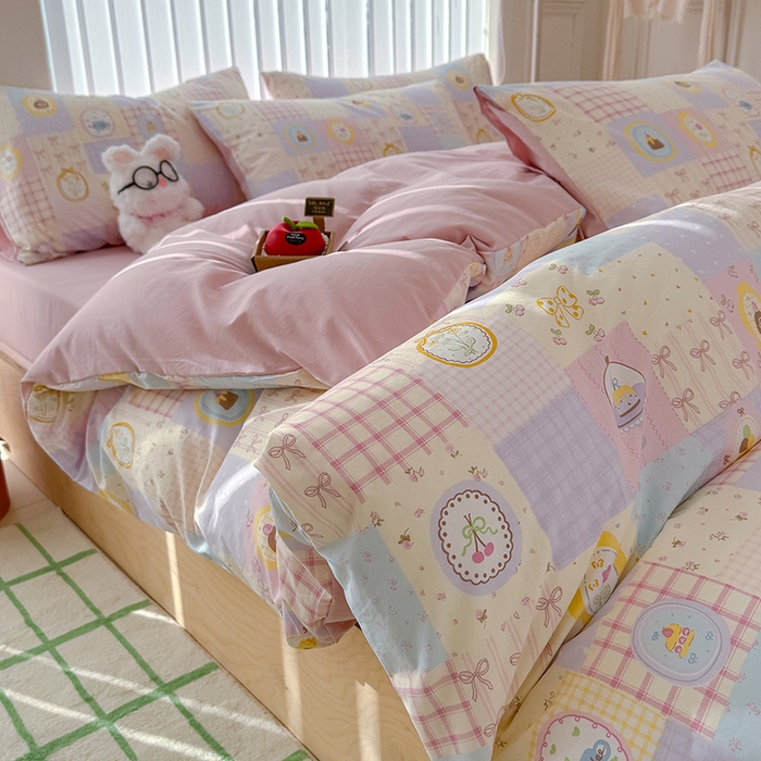 91家纺网 家纺一手货源 找家纺 竹合家纺 2026新款春款A类古法水洗仿棉云感棉小布袋四件套 童趣