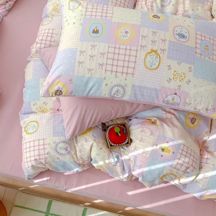 91家纺网 家纺一手货源 找家纺 竹合家纺 2026新款春款A类古法水洗仿棉云感棉小布袋四件套 童趣