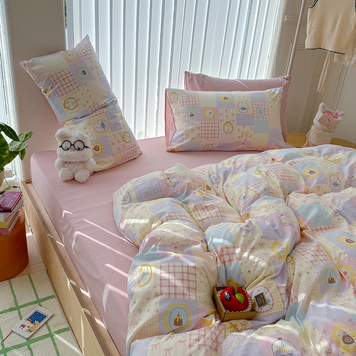 91家纺网 家纺一手货源 找家纺 竹合家纺 2026新款春款A类古法水洗仿棉云感棉小布袋四件套 童趣