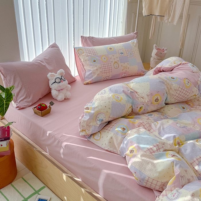 91家纺网 家纺一手货源 找家纺 竹合家纺 2026新款春款A类古法水洗仿棉云感棉小布袋四件套 童趣