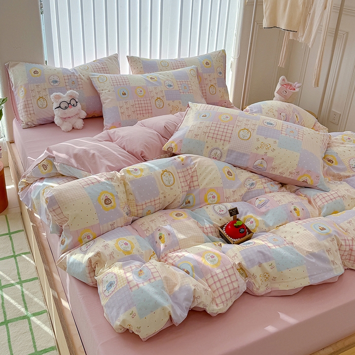 91家纺网 家纺一手货源 找家纺 竹合家纺 2026新款春款A类古法水洗仿棉云感棉小布袋四件套 童趣