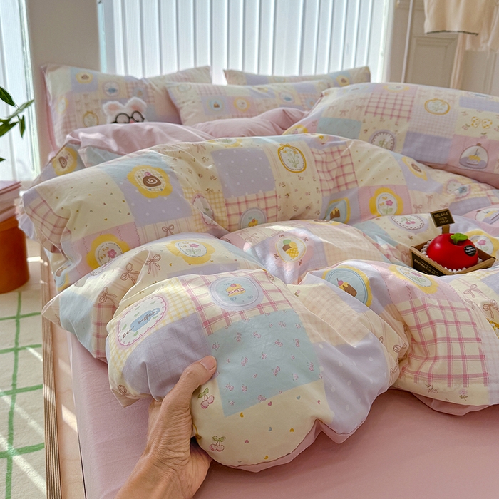 91家纺网 家纺一手货源 找家纺 竹合家纺 2026新款春款A类古法水洗仿棉云感棉小布袋四件套 童趣