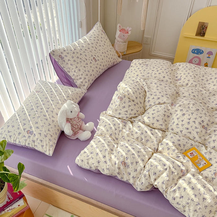 91家纺网 家纺一手货源 找家纺 竹合家纺 2026新款春款A类古法水洗仿棉云感棉小布袋四件套 花园小免