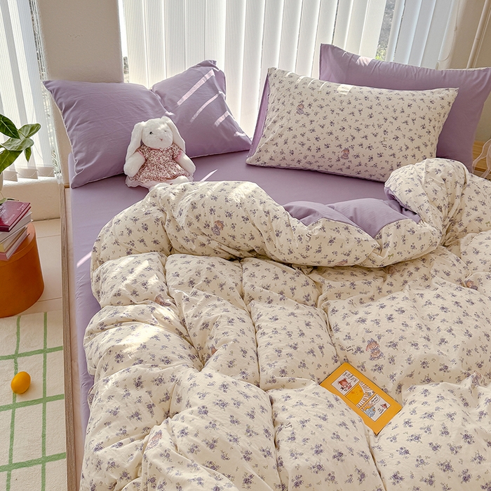 91家纺网 家纺一手货源 找家纺 竹合家纺 2026新款春款A类古法水洗仿棉云感棉小布袋四件套 花园小免