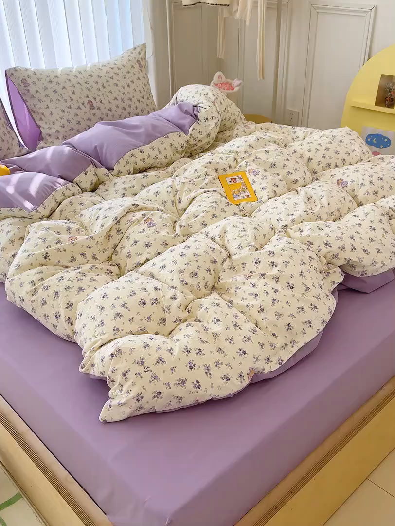 91家纺网 家纺一手货源 找家纺 竹合家纺 2026新款春款A类古法水洗仿棉云感棉小布袋四件套 花园小免