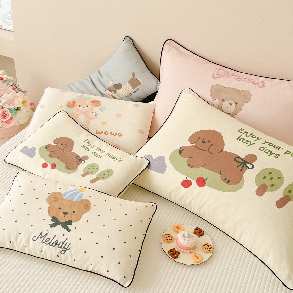 91家纺网 家纺一手货源 找家纺 （总）呗旺鹿 2025新款A类全棉双层纱单枕套儿童枕头套