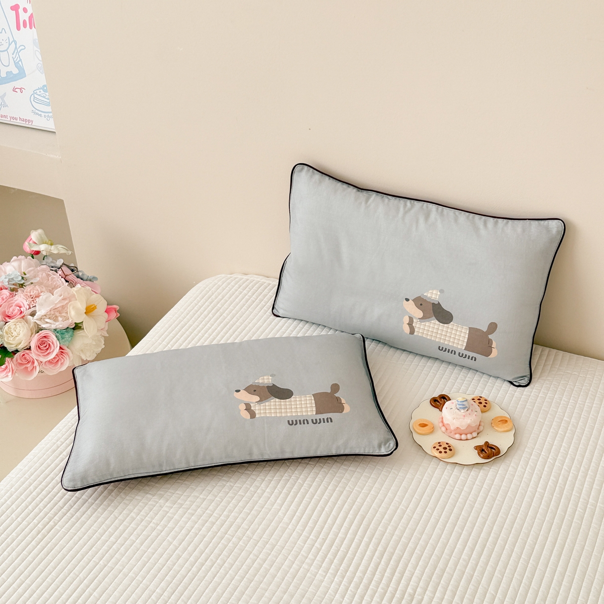 呗旺鹿 2025新款A类全棉双层纱单枕套儿童枕头套 奔跑的腊肠狗