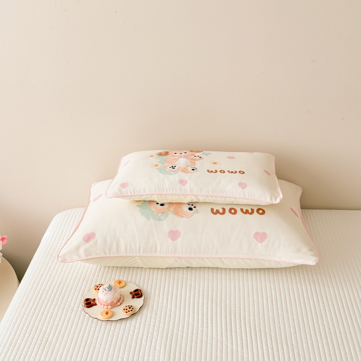 91家纺网 家纺一手货源 找家纺 呗旺鹿 2025新款A类全棉双层纱单枕套儿童枕头套 开心小熊