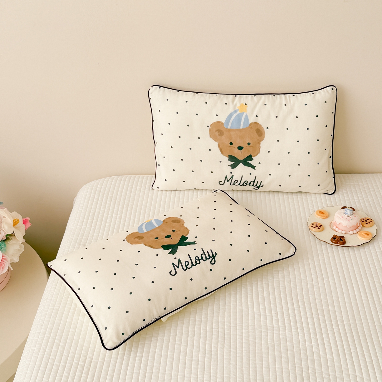 91家纺网 家纺一手货源 找家纺 呗旺鹿 2025新款A类全棉双层纱单枕套儿童枕头套 帽子小熊