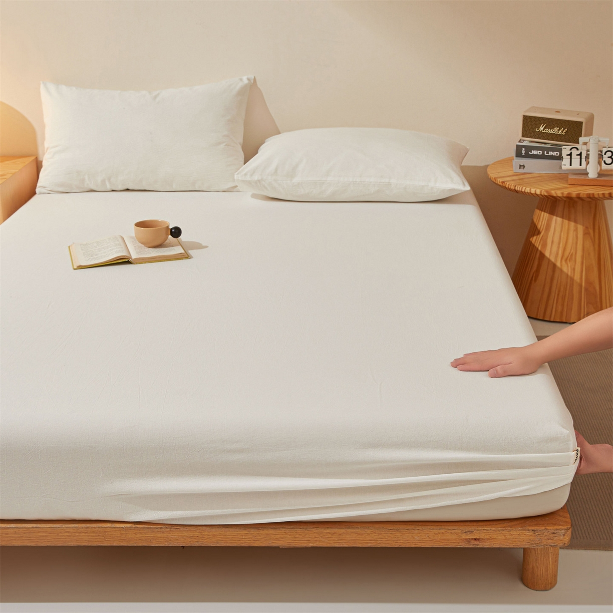 91家纺网 家纺一手货源 找家纺 （总）优眠坊 2026新款全棉色织水洗纯色条格纯棉单层床笠床垫保护套