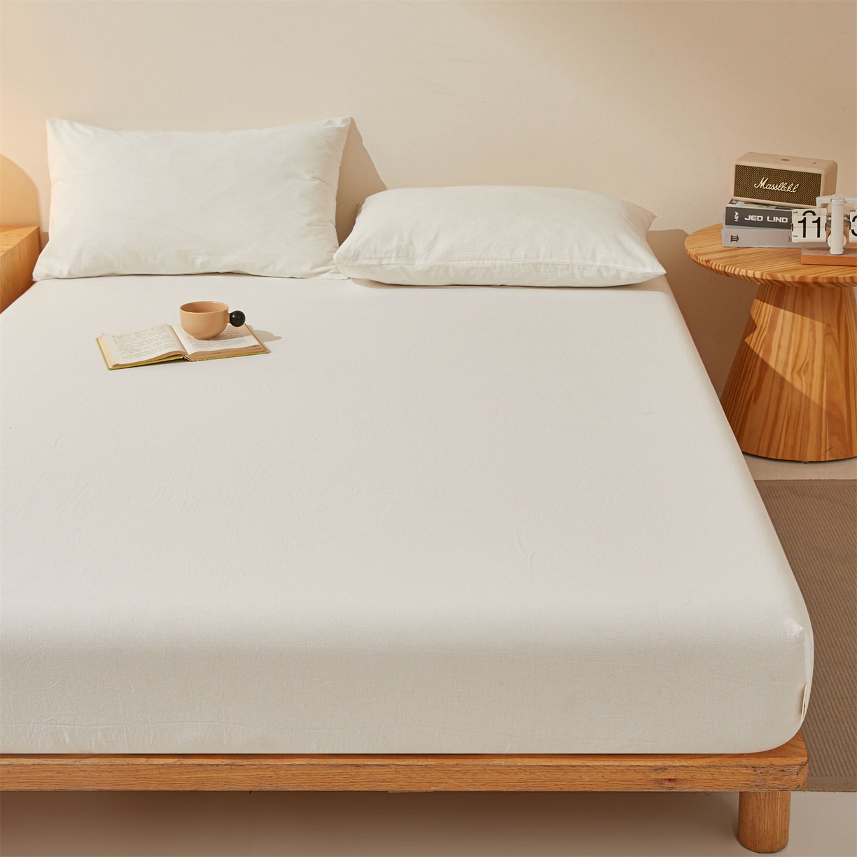 91家纺网 家纺一手货源 找家纺 优眠坊 2026新款全棉色织水洗纯色条格纯棉单层床笠床垫保护套 拾忆-白色