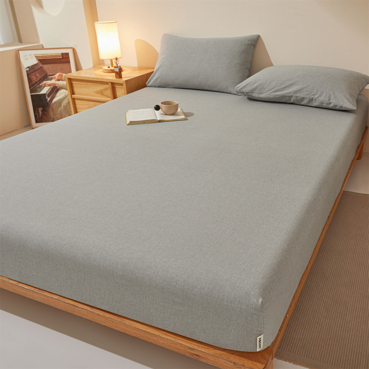 91家纺网 家纺一手货源 找家纺 优眠坊 2026新款全棉色织水洗纯色条格纯棉单层床笠床垫保护套 拾忆-灰色