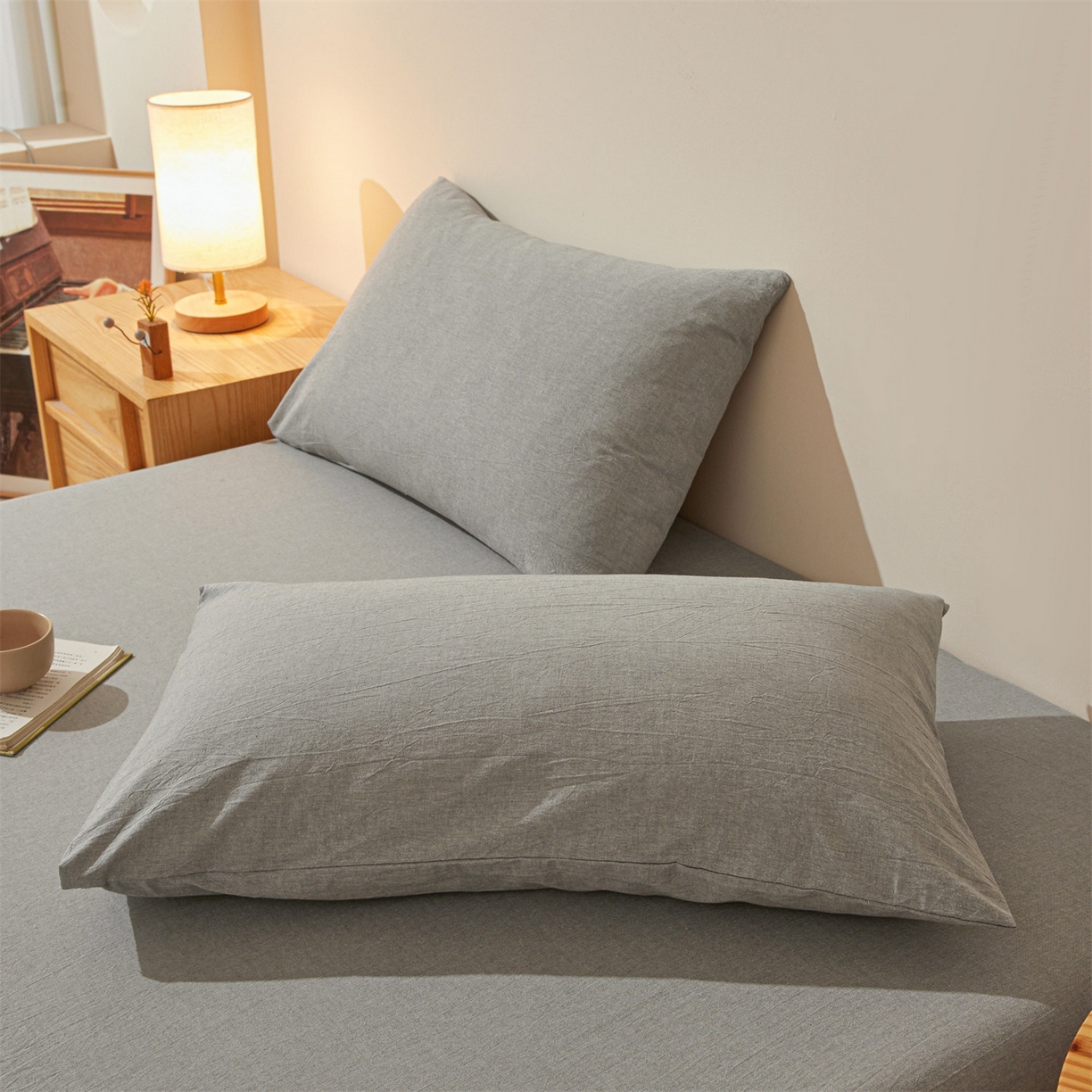 91家纺网 家纺一手货源 找家纺 优眠坊 2026新款全棉色织水洗纯色条格纯棉单层床笠床垫保护套 拾忆-灰色