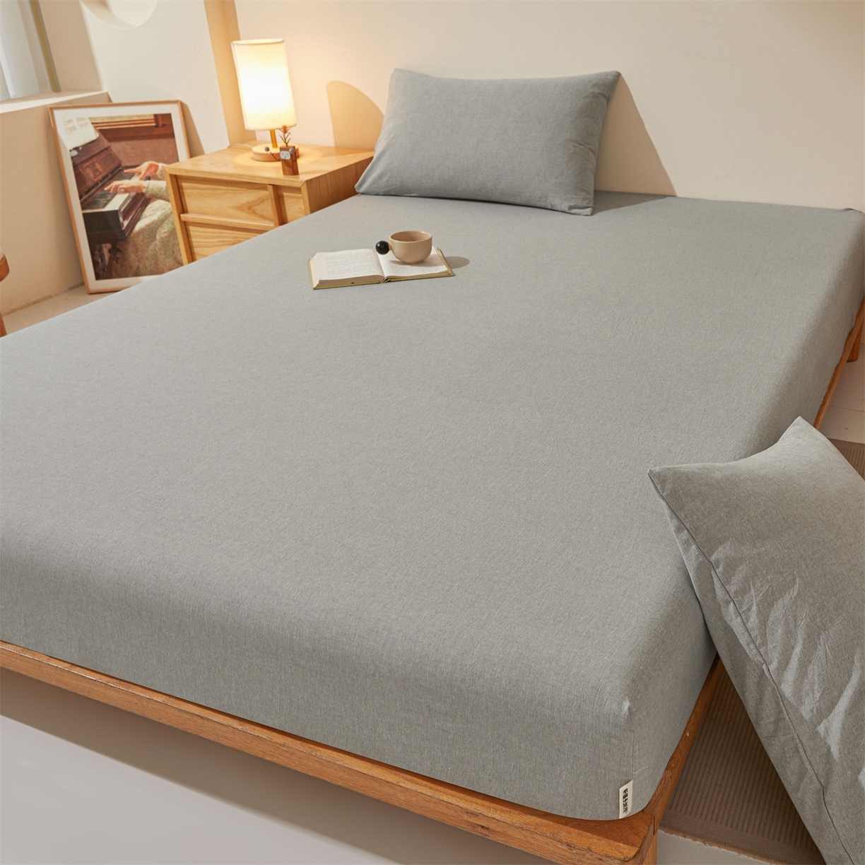 91家纺网 家纺一手货源 找家纺 优眠坊 2026新款全棉色织水洗纯色条格纯棉单层床笠床垫保护套 拾忆-灰色