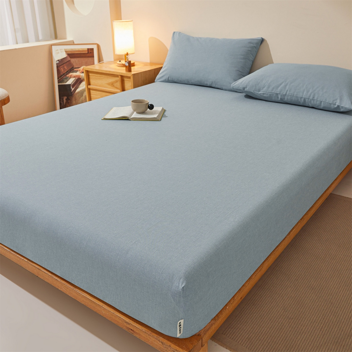 91家纺网 家纺一手货源 找家纺 优眠坊 2026新款全棉色织水洗纯色条格纯棉单层床笠床垫保护套 拾忆-浅蓝