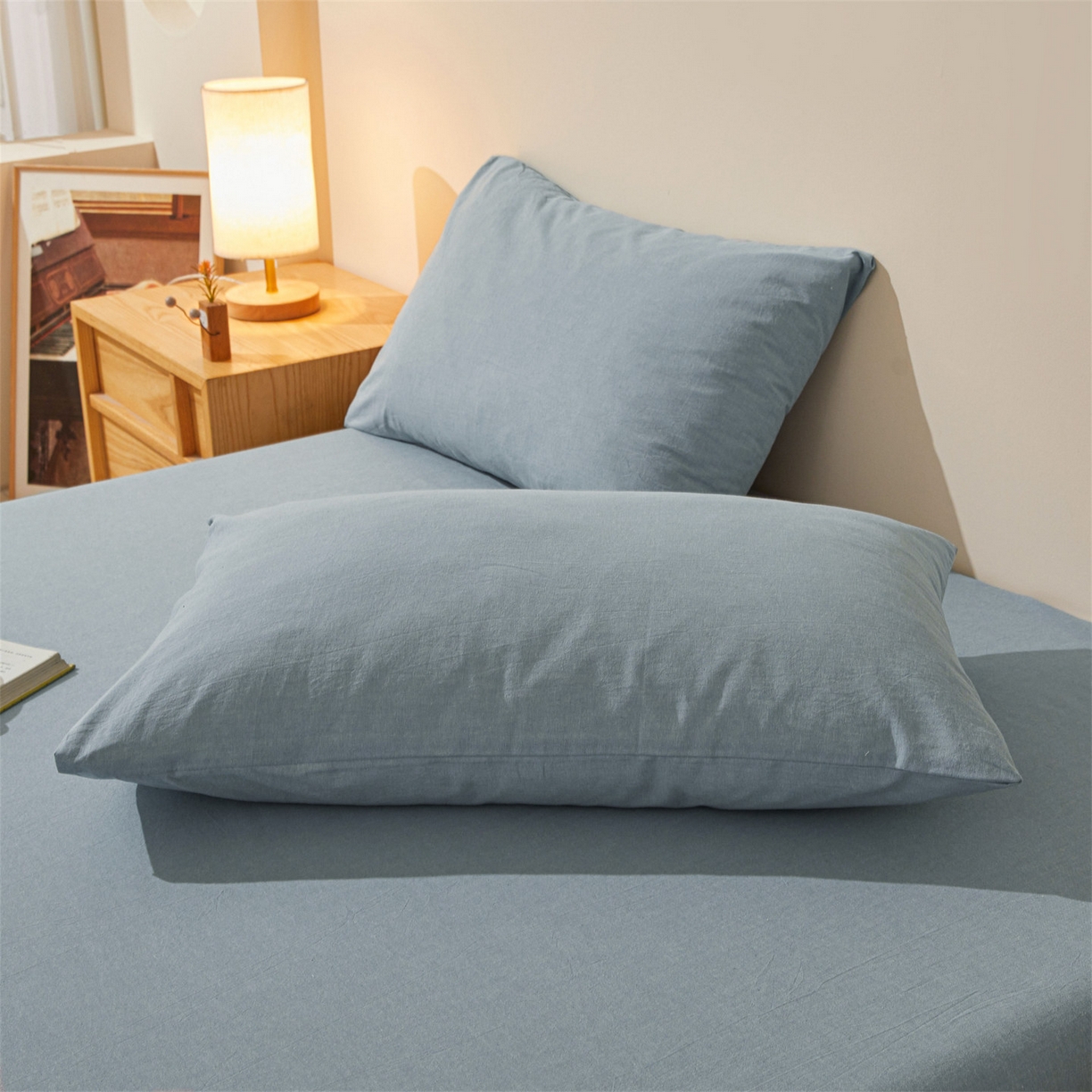 91家纺网 家纺一手货源 找家纺 优眠坊 2026新款全棉色织水洗纯色条格纯棉单层床笠床垫保护套 拾忆-浅蓝