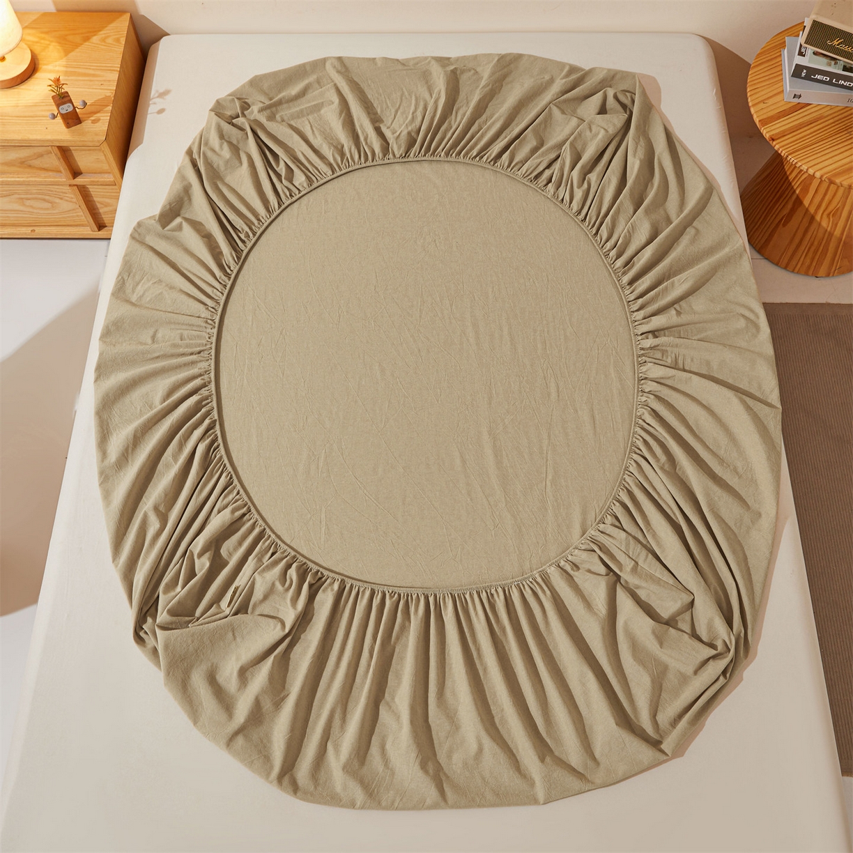 91家纺网 家纺一手货源 找家纺 优眠坊 2026新款全棉色织水洗纯色条格纯棉单层床笠床垫保护套 拾忆-浅咖