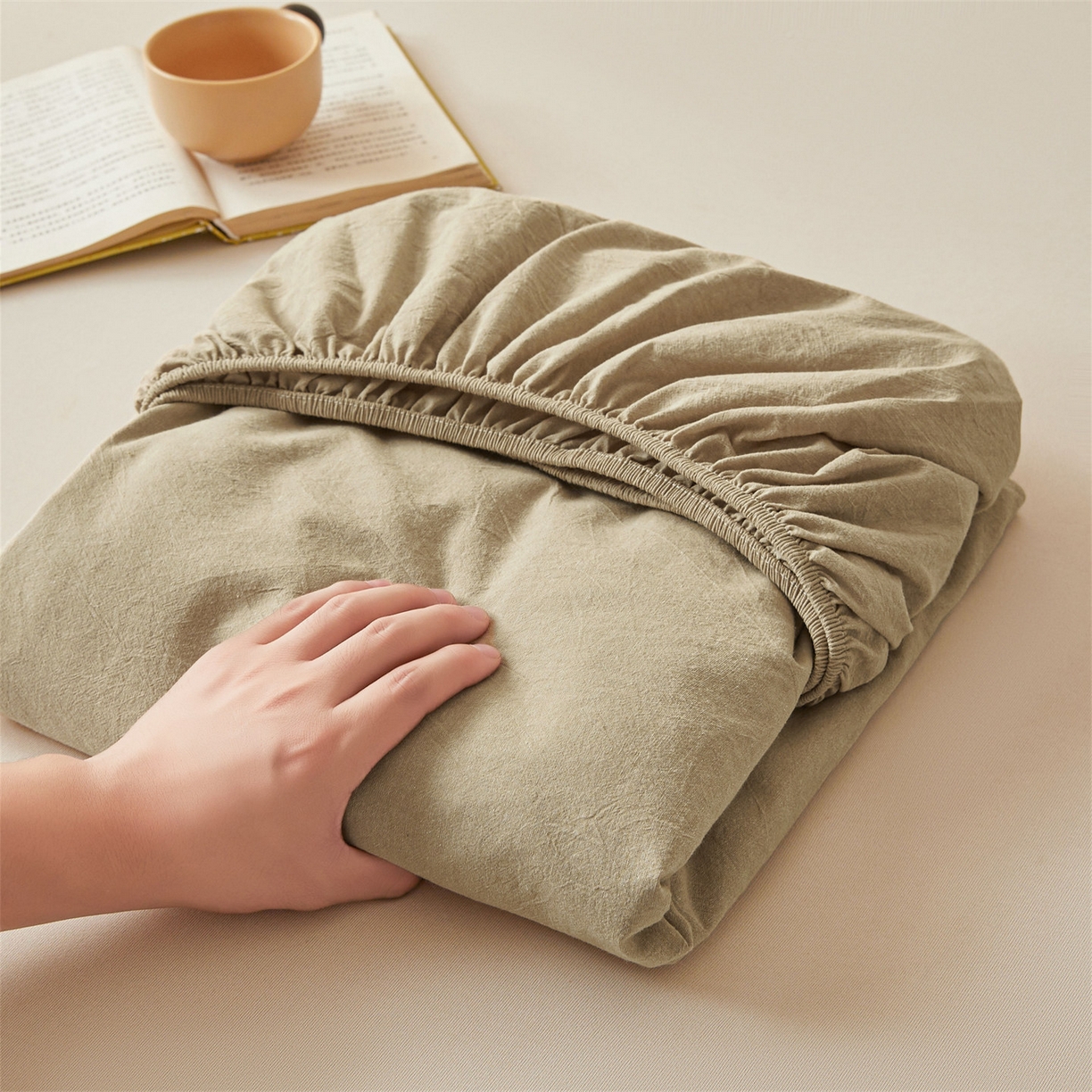 91家纺网 家纺一手货源 找家纺 优眠坊 2026新款全棉色织水洗纯色条格纯棉单层床笠床垫保护套 拾忆-浅咖