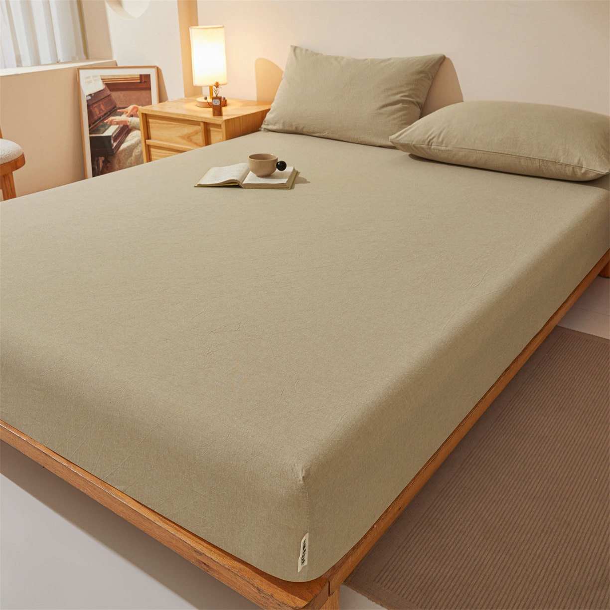 91家纺网 家纺一手货源 找家纺 优眠坊 2026新款全棉色织水洗纯色条格纯棉单层床笠床垫保护套 拾忆-浅咖