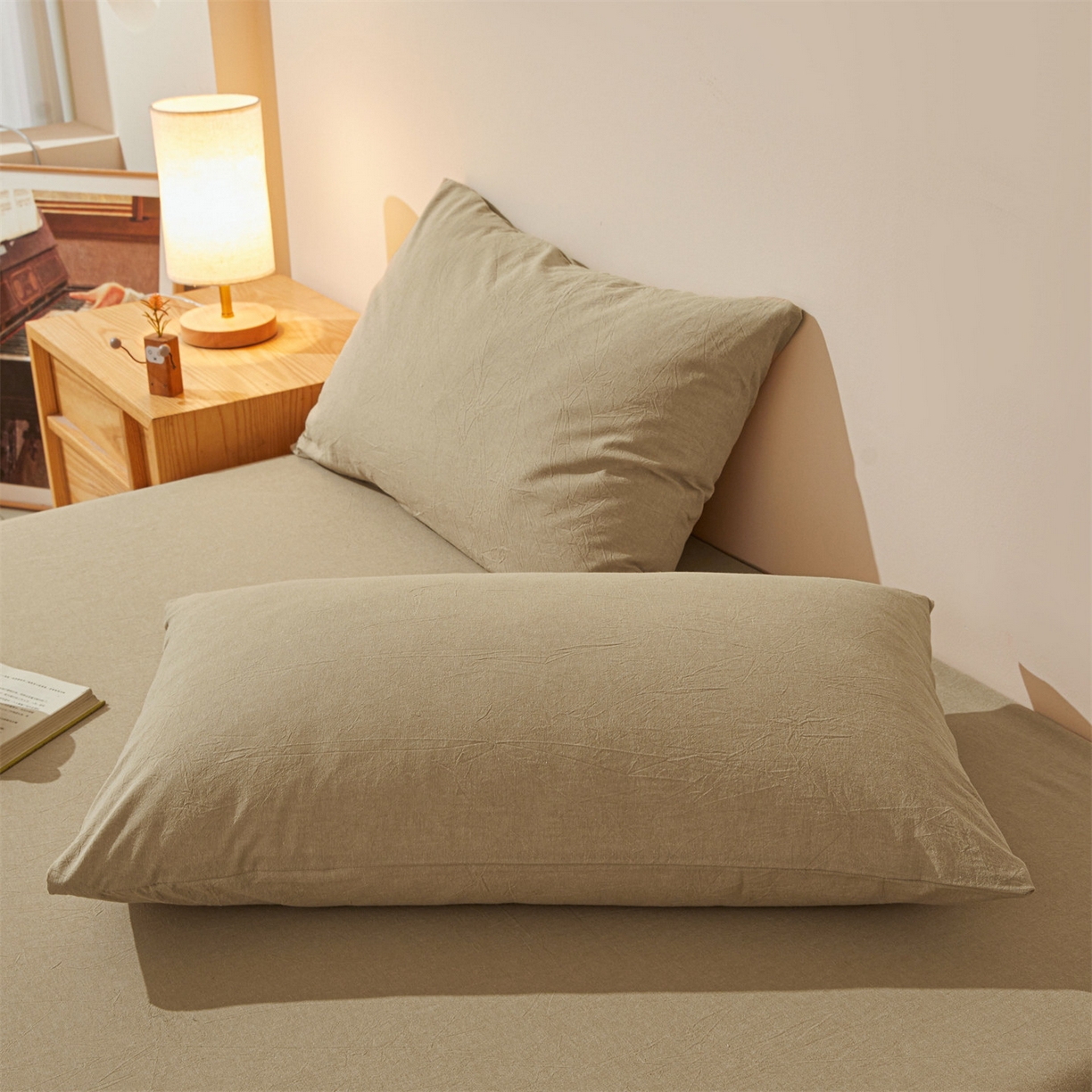 91家纺网 家纺一手货源 找家纺 优眠坊 2026新款全棉色织水洗纯色条格纯棉单层床笠床垫保护套 拾忆-浅咖