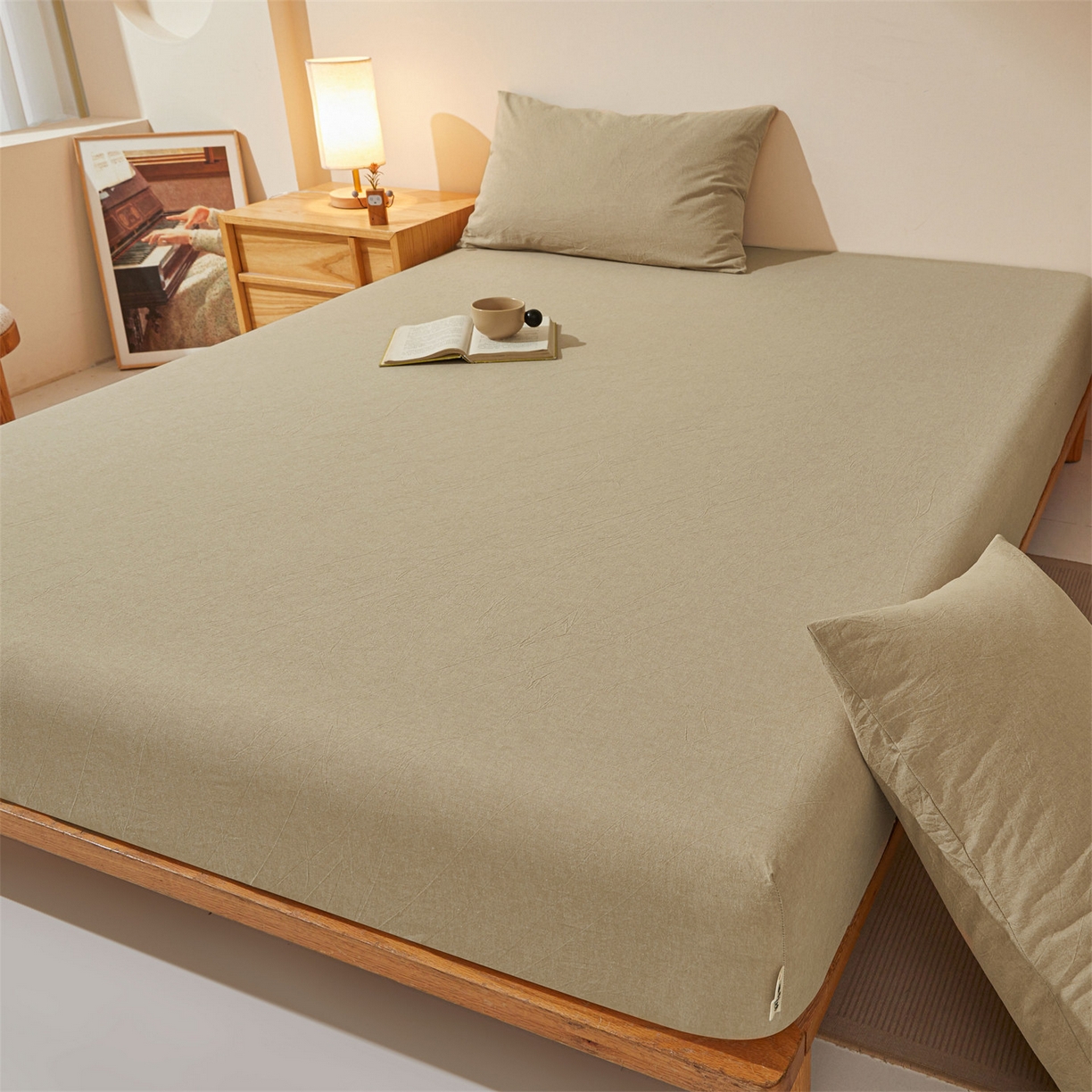 91家纺网 家纺一手货源 找家纺 优眠坊 2026新款全棉色织水洗纯色条格纯棉单层床笠床垫保护套 拾忆-浅咖