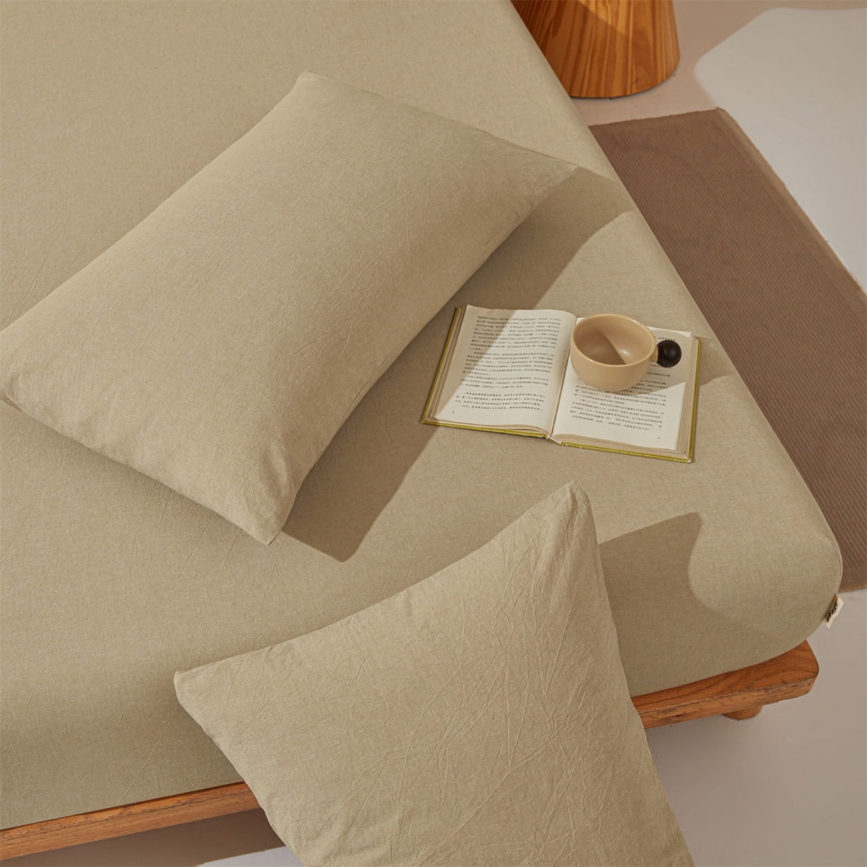 91家纺网 家纺一手货源 找家纺 优眠坊 2026新款全棉色织水洗纯色条格纯棉单层床笠床垫保护套 拾忆-浅咖