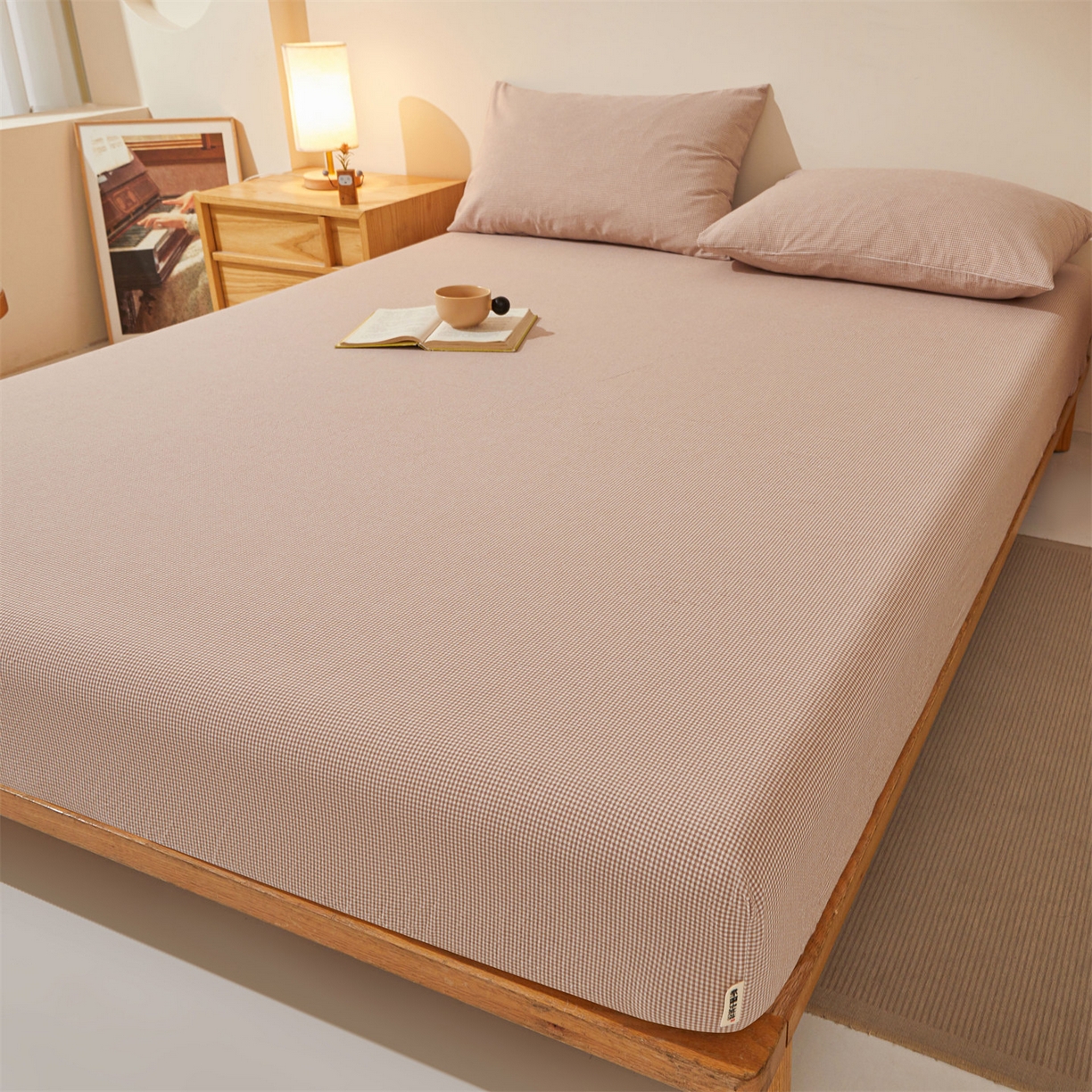 91家纺网 家纺一手货源 找家纺 优眠坊 2026新款全棉色织水洗纯色条格纯棉单层床笠床垫保护套 拾忆-条格粉