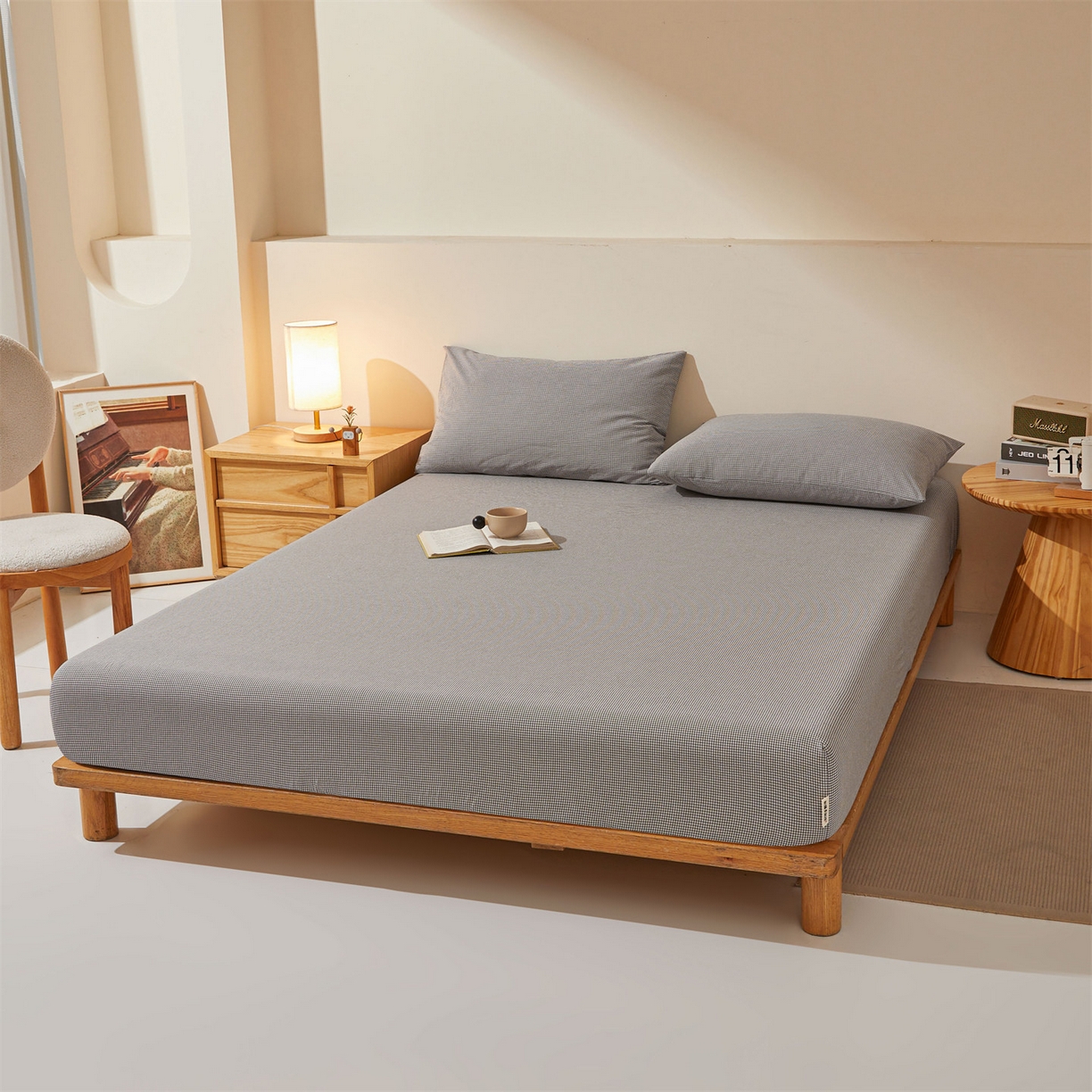 91家纺网 家纺一手货源 找家纺 优眠坊 2026新款全棉色织水洗纯色条格纯棉单层床笠床垫保护套 拾忆-条格黑