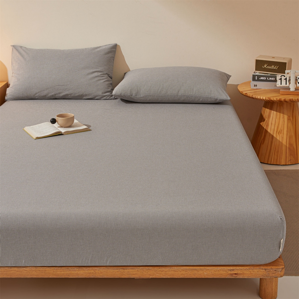 91家纺网 家纺一手货源 找家纺 优眠坊 2026新款全棉色织水洗纯色条格纯棉单层床笠床垫保护套 拾忆-条格黑