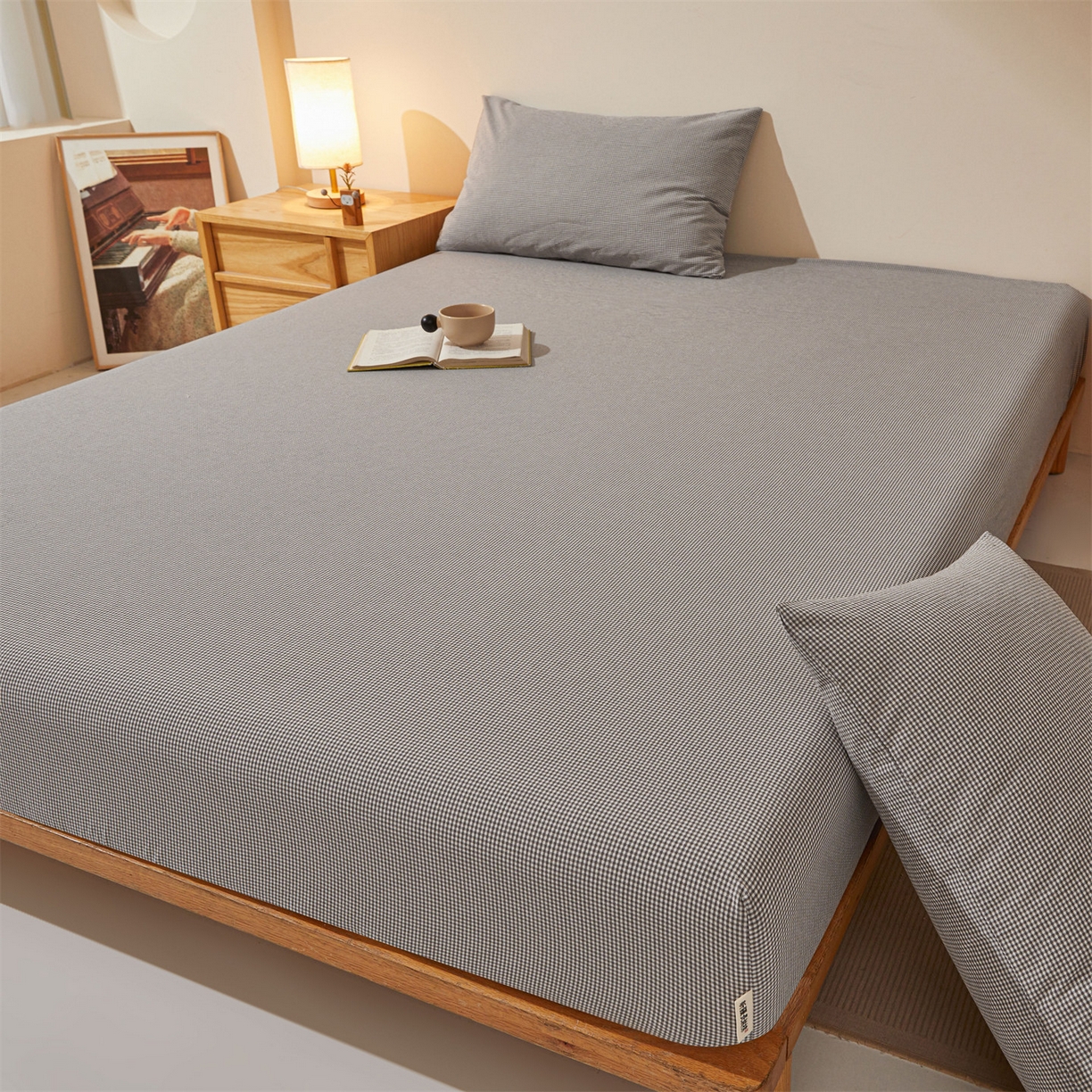91家纺网 家纺一手货源 找家纺 优眠坊 2026新款全棉色织水洗纯色条格纯棉单层床笠床垫保护套 拾忆-条格黑