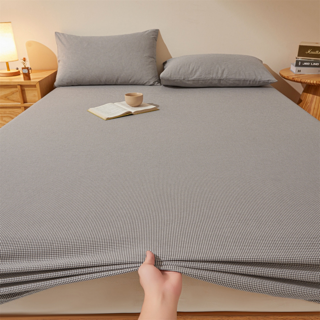 91家纺网 家纺一手货源 找家纺 优眠坊 2026新款全棉色织水洗纯色条格纯棉单层床笠床垫保护套 拾忆-条格黑