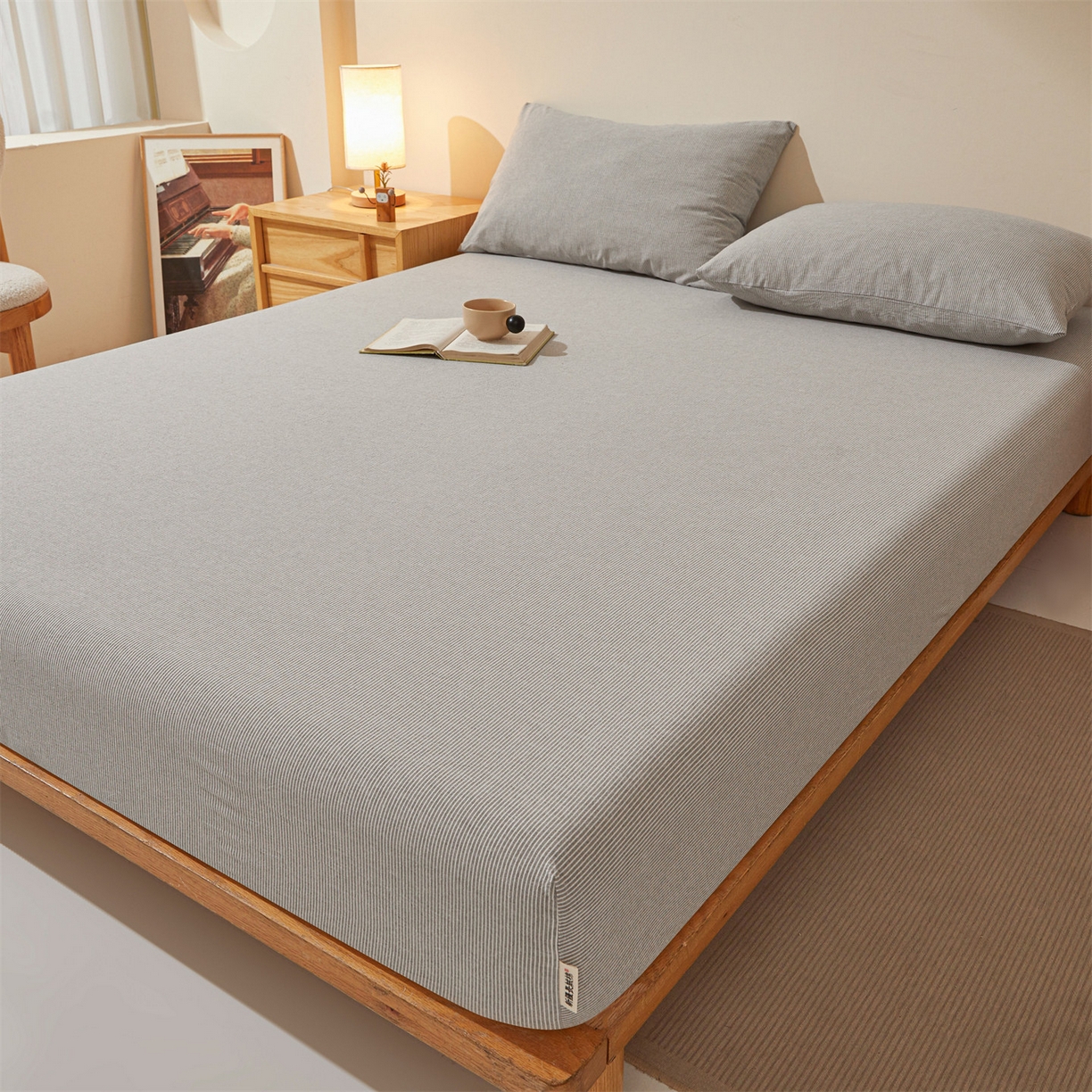 91家纺网 家纺一手货源 找家纺 优眠坊 2026新款全棉色织水洗纯色条格纯棉单层床笠床垫保护套 拾忆-条纹灰