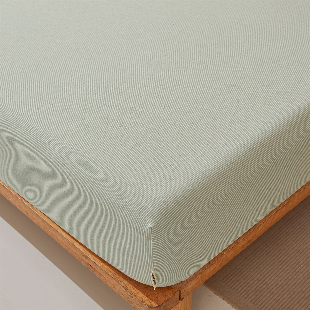 91家纺网 家纺一手货源 找家纺 优眠坊 2026新款全棉色织水洗纯色条格纯棉单层床笠床垫保护套 拾忆-条纹绿