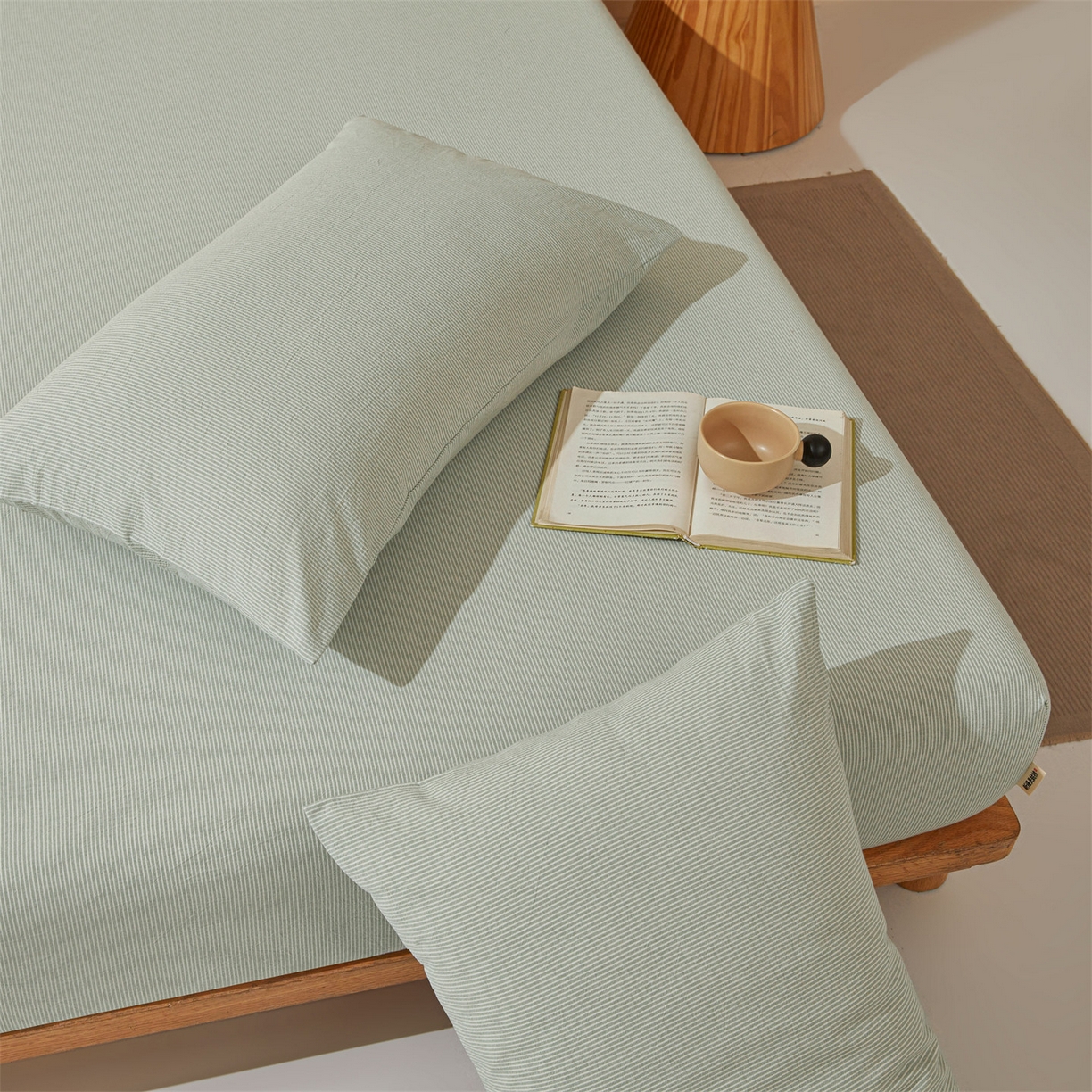 91家纺网 家纺一手货源 找家纺 优眠坊 2026新款全棉色织水洗纯色条格纯棉单层床笠床垫保护套 拾忆-条纹绿