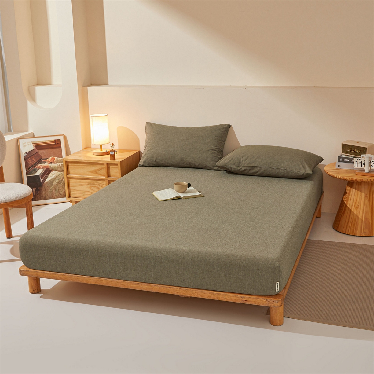 91家纺网 家纺一手货源 找家纺 优眠坊 2026新款全棉色织水洗纯色条格纯棉单层床笠床垫保护套 拾忆-棕色