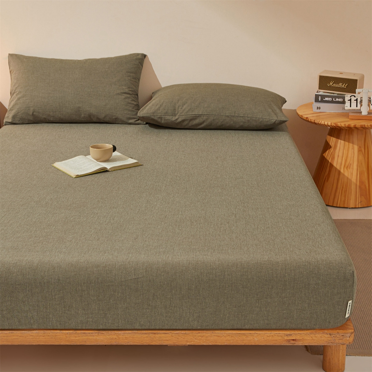 91家纺网 家纺一手货源 找家纺 优眠坊 2026新款全棉色织水洗纯色条格纯棉单层床笠床垫保护套 拾忆-棕色