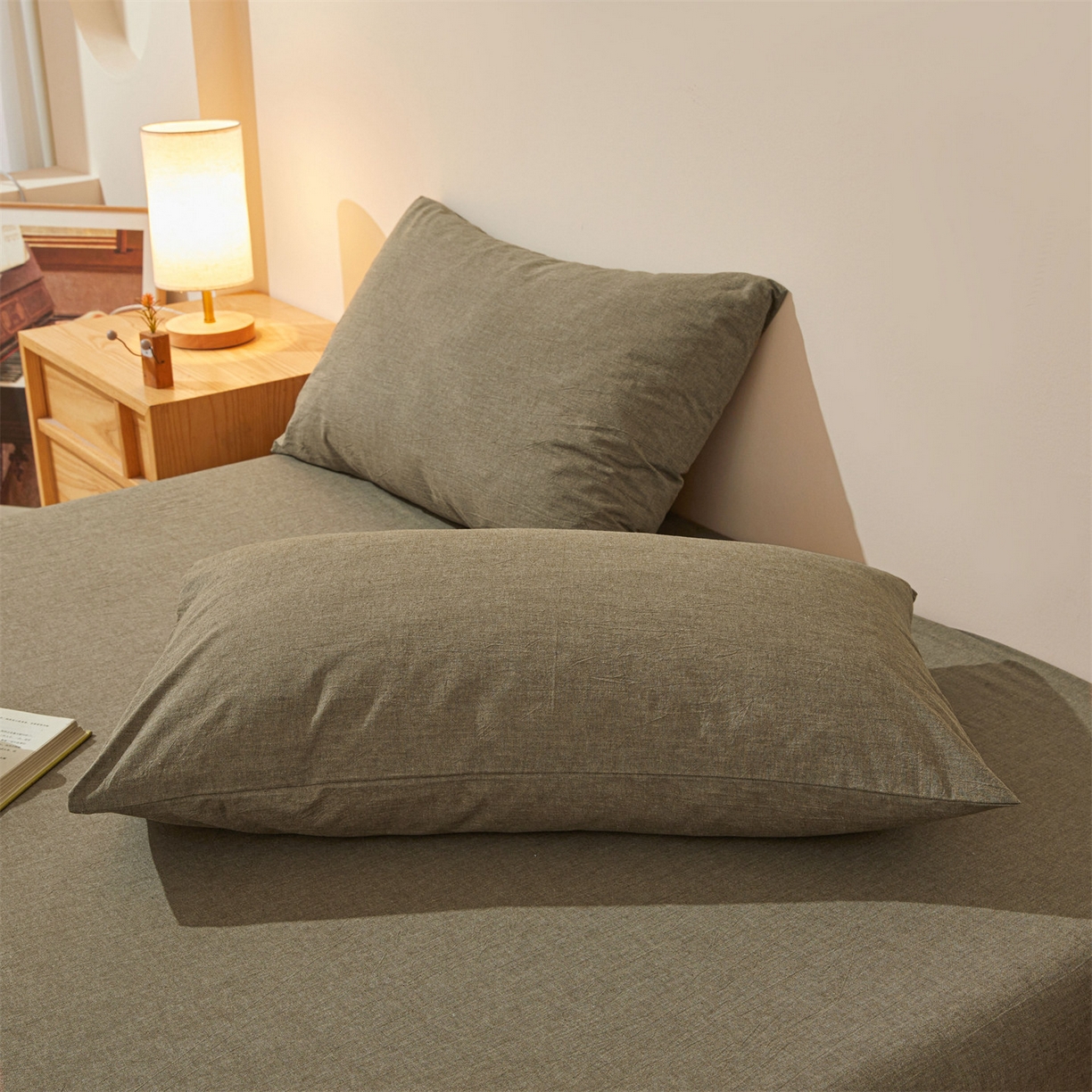 91家纺网 家纺一手货源 找家纺 优眠坊 2026新款全棉色织水洗纯色条格纯棉单层床笠床垫保护套 拾忆-棕色