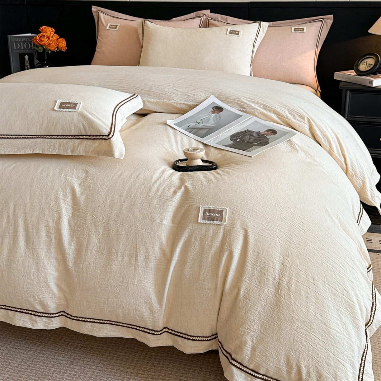 91家纺网 家纺一手货源 找家纺 （总）笙意家纺 2025新款A类全棉棉麻织带款四件套