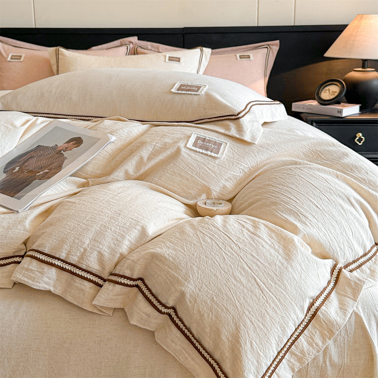 91家纺网 家纺一手货源 找家纺 （总）笙意家纺 2025新款A类全棉棉麻织带款四件套