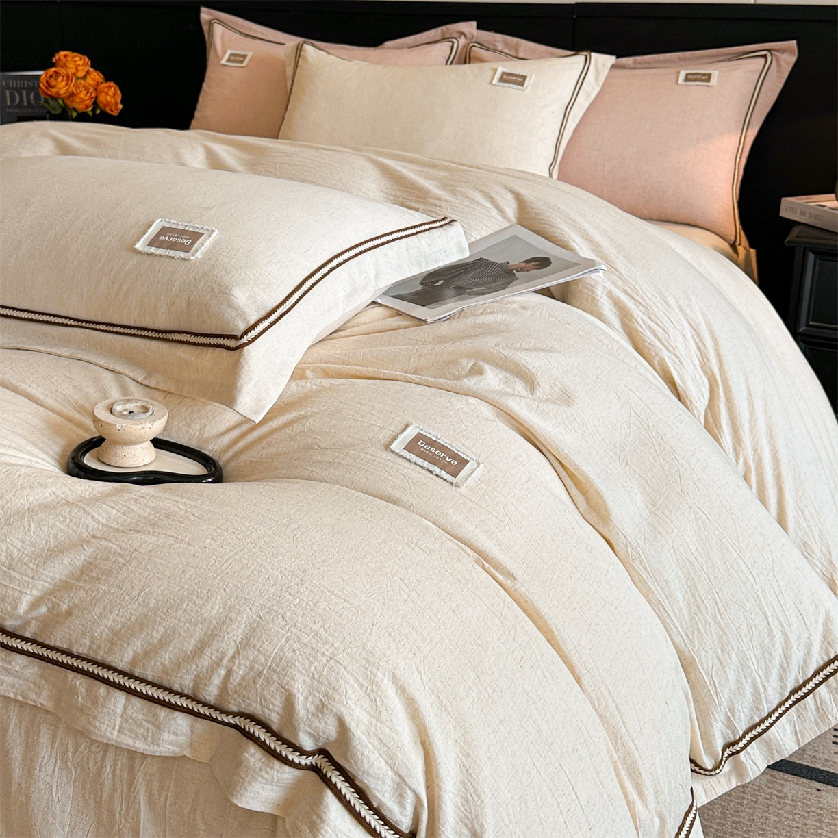 91家纺网 家纺一手货源 找家纺 （总）笙意家纺 2025新款A类全棉棉麻织带款四件套