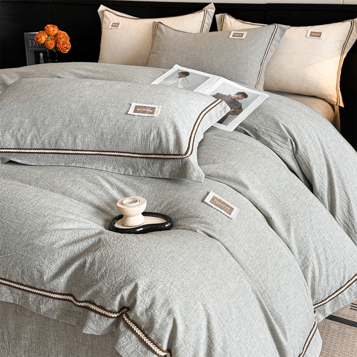 91家纺网 家纺一手货源 找家纺 （总）笙意家纺 2025新款A类全棉棉麻织带款四件套