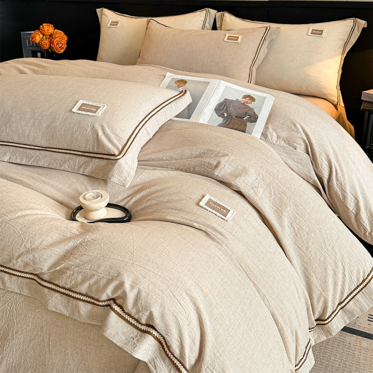 91家纺网 家纺一手货源 找家纺 （总）笙意家纺 2025新款A类全棉棉麻织带款四件套