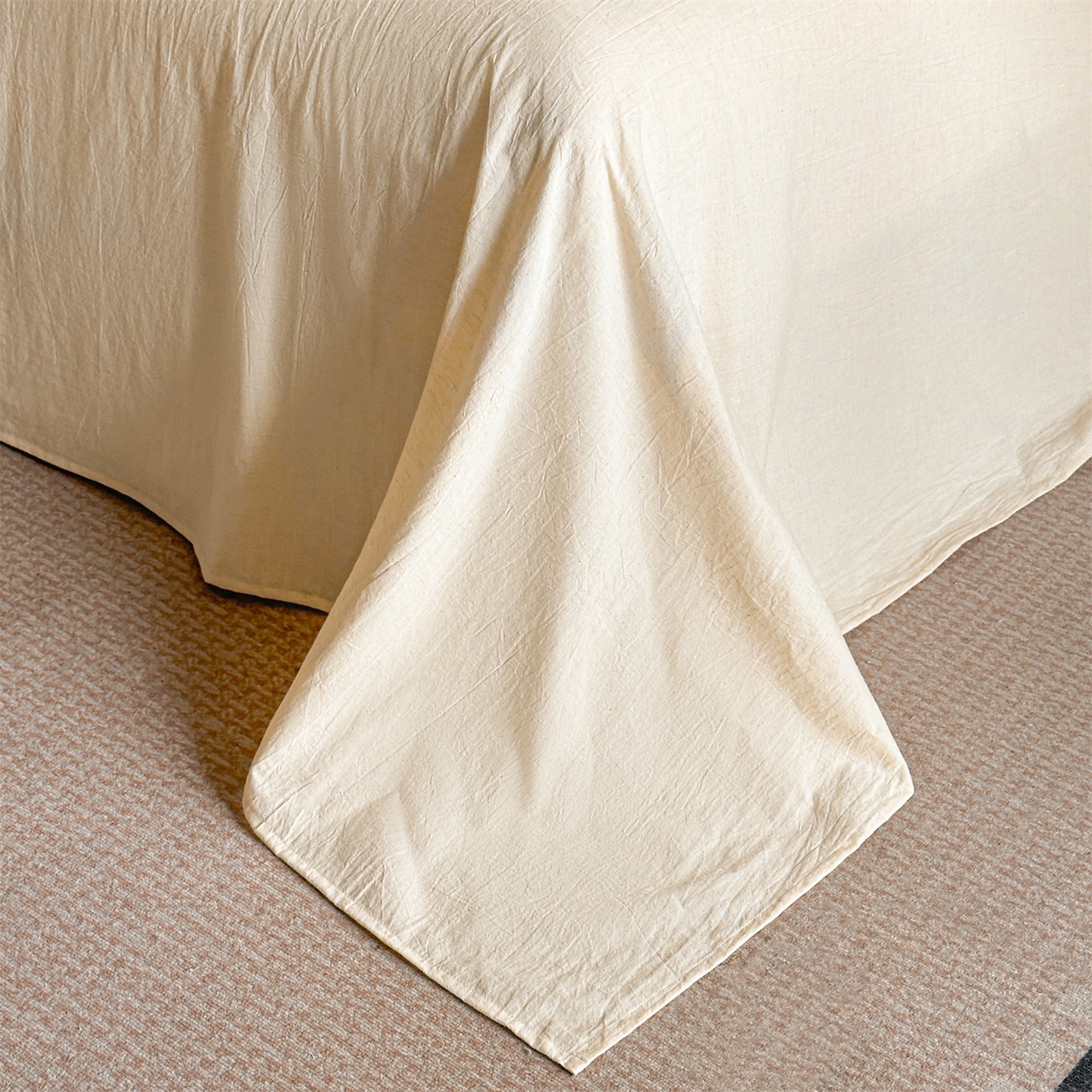 91家纺网 家纺一手货源 找家纺 笙意家纺 2025新款A类全棉棉麻织带款四件套 织带款-本色