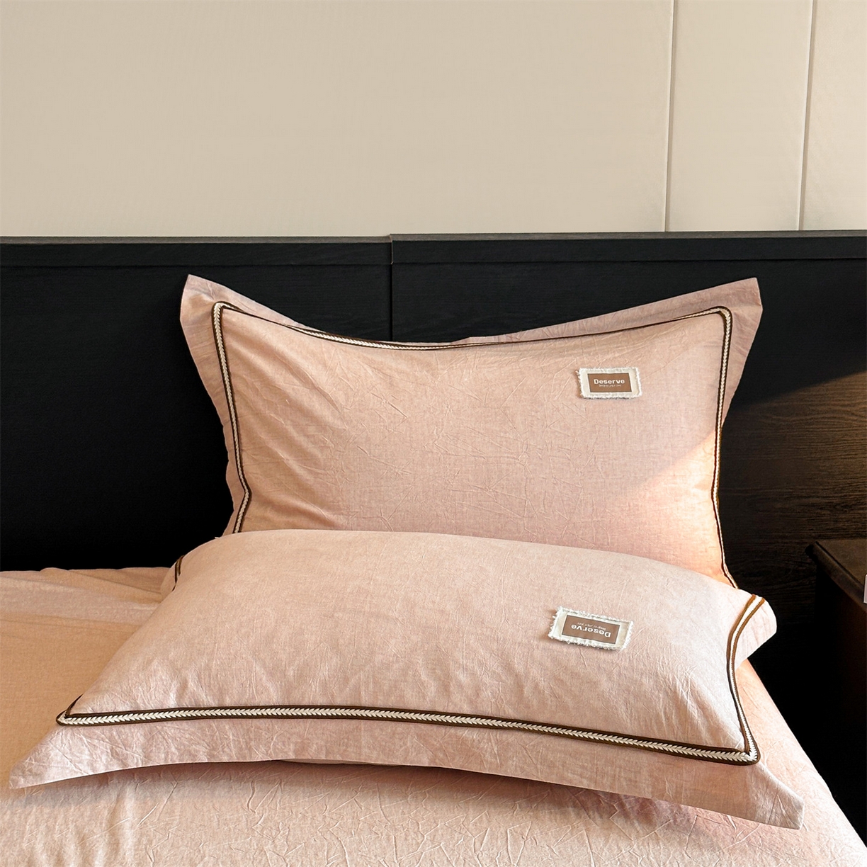 91家纺网 家纺一手货源 找家纺 笙意家纺 2025新款A类全棉棉麻织带款四件套 织带款-粉色