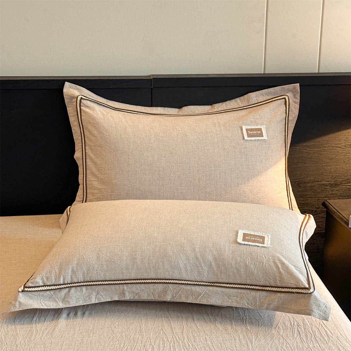 91家纺网 家纺一手货源 找家纺 笙意家纺 2025新款A类全棉棉麻织带款四件套 织带款-卡其